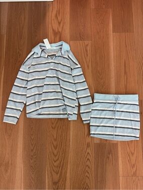 Stella Laguna Beach Light Blue Navy Cream Striped Beach Set